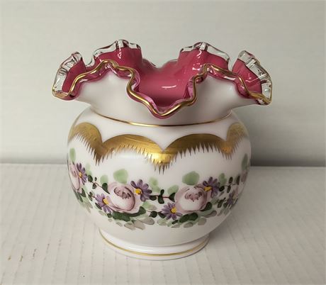 Fenton Hand Painted Pink Crest Vase