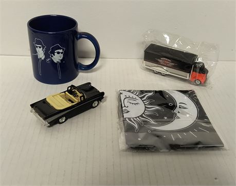 Blues Brother Coffee Cup & Harley Davidson Toy Truck & Misc.