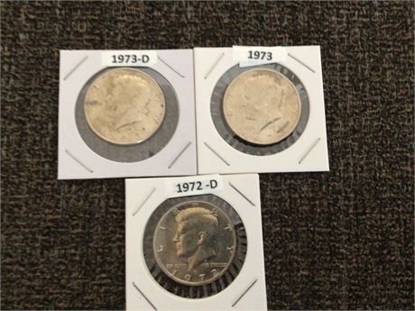 1972-D, 1973, 1973-D Kennedy Half Dollar Coins