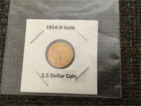 1914-D Gold Indian Head Coin 2.5 Dollar Denomination