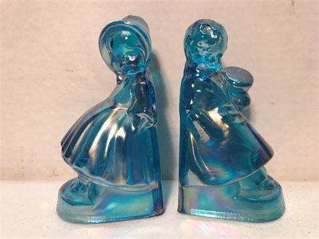 Pair of Blue Carnival/Iridescent Bookends