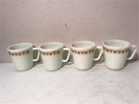 4 Vintage 1410 Pyrex Butterfly Gold Coffee Mugs