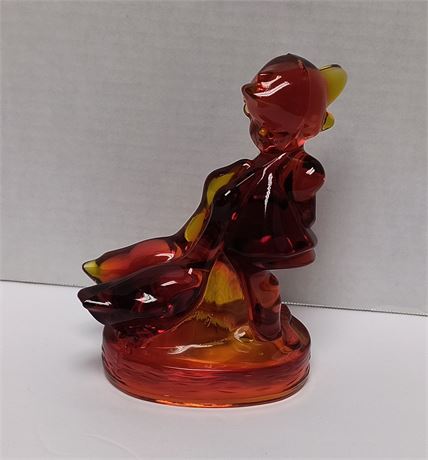 Amberina Red And Amber Glass Girl With Geese. Glows