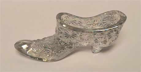 Clear Glass Daisy Button Slipper.  (S) On Bottom Of Slipper