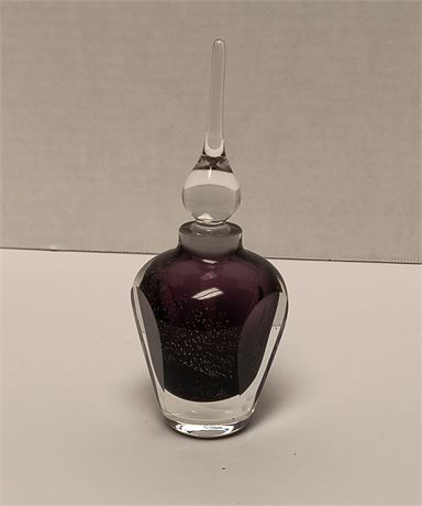 Vintage Art Glass Purple With Gold Flakes Perfume Bottle