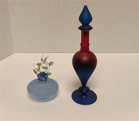 Vintage Decorative Perfume Bottles. Blue Bottle Topper Is Broken