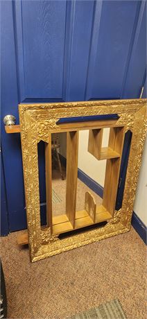 Vintage Wood Shelf With Mirrored Back