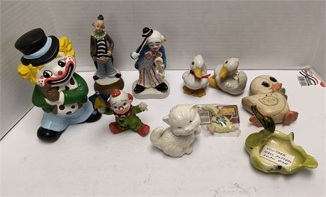 Vintage Hall Pottery Swan Dish & Clowns & Ducks