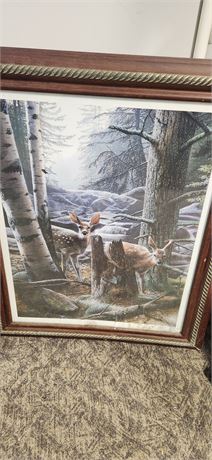 Wood Framed Deer Artwork. Marked Kevin Daniel