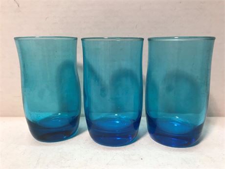 3 Blue Glass Cups