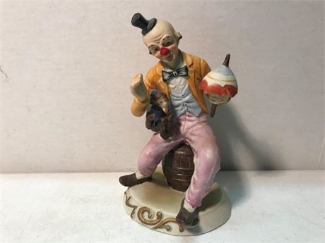 Circus Clown with Monkey Figurine Statue