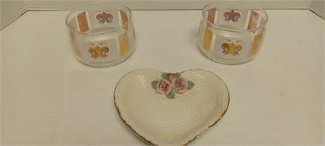 Decorative Heart Dish & 2 Glass Containers