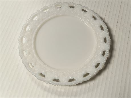 Vintage Milk Glass Lacy Heart Open Lace Border Plate