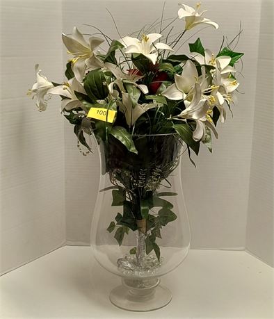Large Glass Clear Vase & Flowers