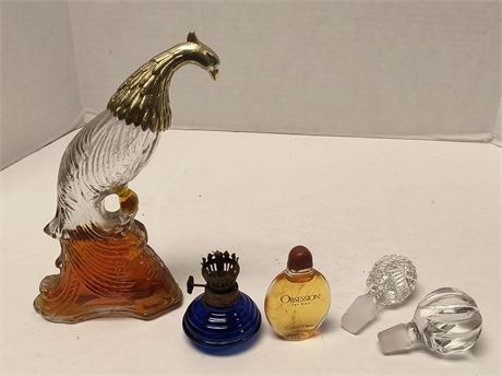 Calvin Klein Obsession For Men & Bottle Toppers & Avon & Small Oil Lamp