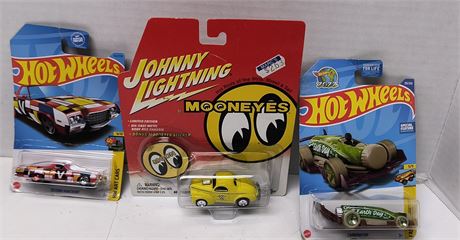 2 Hot wheels & One Johnny Lightning Mooneyes Die Cast Collectible Cars