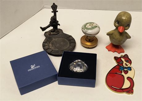 Swarovski Decorative Crystal & Vintage Ashtray & Vintage Door Knob & Misc.