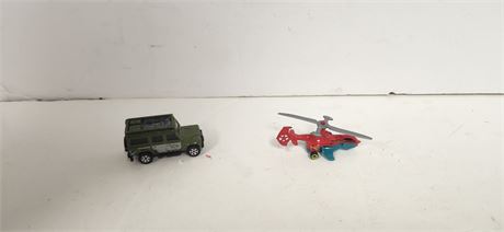 1997 Mattel Land Rover Defender & 2006 Mattel Sky Knife Helicopter Die Cast Toys