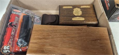 Dragon Fire Mace & Salem Hunting Club Wood Box & Wood Ammunition Box