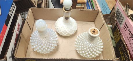 White Milk Glass & Hobnail Glass Perfume Bottles