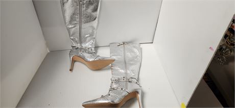 Silver Knee High Boots. Size 7