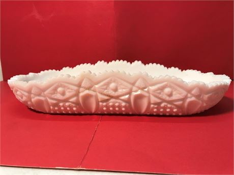 1960's LE Smith White Milk Glass Quintec Saw Tooth Rim Celery Dish Cottage Style