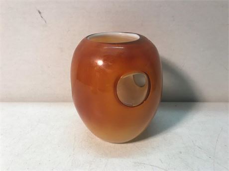 Retro MCM Orange Murano Glass Optic Mediterranean 5" Vase