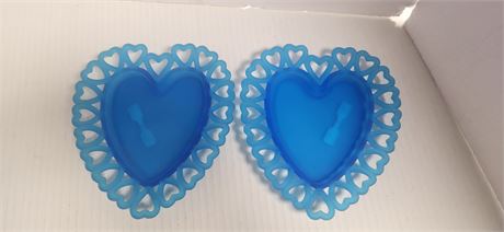 Blue Satin Glass Heart Shaped Decorative Plates