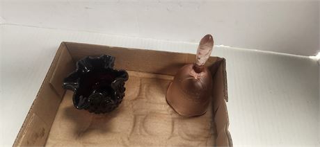 Fenton Hobnail Ruby Vase & Fenton Frosted Pink Bell