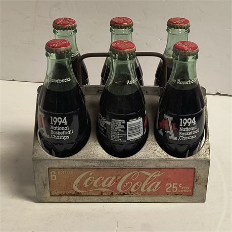 Vintage Glass Bottles Of Coca Cola & Vintage Metal Carry Case