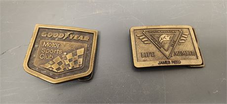Goodyear Motor Sports Club Belt Buckle & North American Fishing Club Belt Buckle