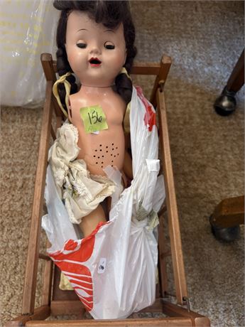 Vintage Doll and Cradle