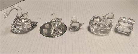 Various Clear Glass Small Animal Statues & Small Display