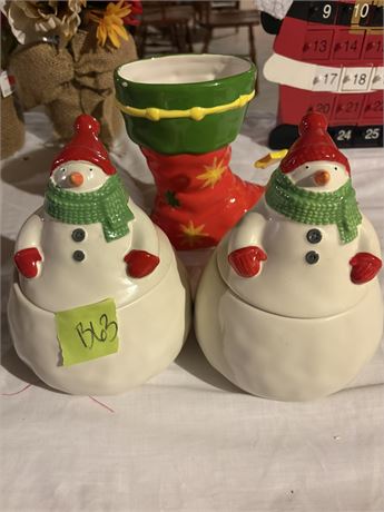 Christmas Decor, Snowman Canisters, Boot