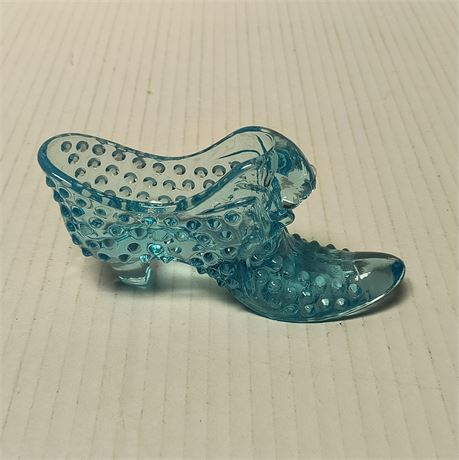 Blue Opalescent Hobnail Unmarked Glass Shoe