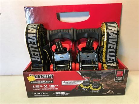 Traveller 1.5in. x 15ft Commercial Duty Ratchet Tie Down 2-Pack