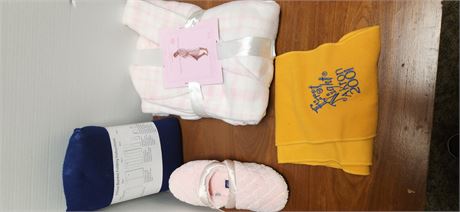 Robe, slippers, and blanket