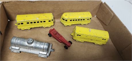 Vintage Metal Train Cars & Toy Car