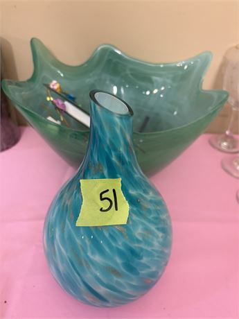 Art Glass -- Vase and Bowl