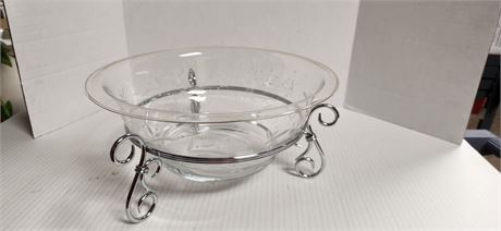 Partylite White Radiance 3 Wick Candle Holder Bowl With Stand
