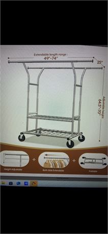 Raybee Heavy Duty Clothing Rack. Wheels Load 630Lbs. Commercial Portable 49"-74"