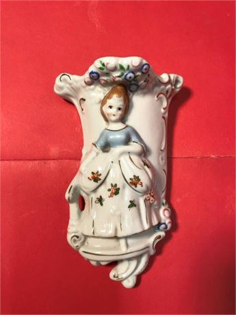 Vintage Lady Vase/Wall Pocket Porcelain Figurine