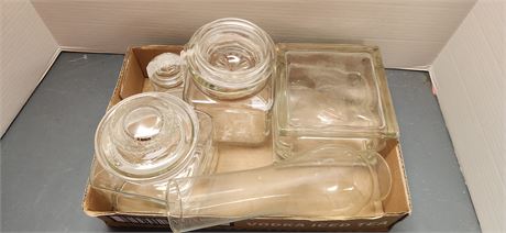 Clear glass jars and glass block
