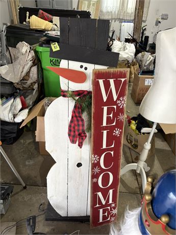 Holiday Decor, Snowman and Welcome Sign