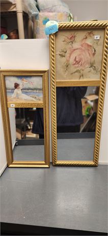 2 Wood Framed Artwork With Mirrors