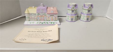 Lenox Village Butter Dish & Candle Holders