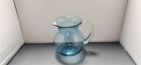 Blown Glass Blue Pitcher