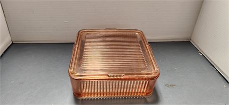 Vintage Pink Depression Glass Refrigerator Container