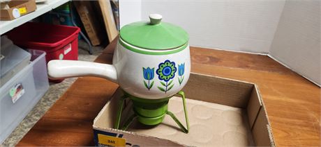 Vintage Ceramic Fondue Pot With Stand