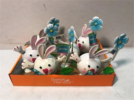 6 Metal Easter White Bunnies